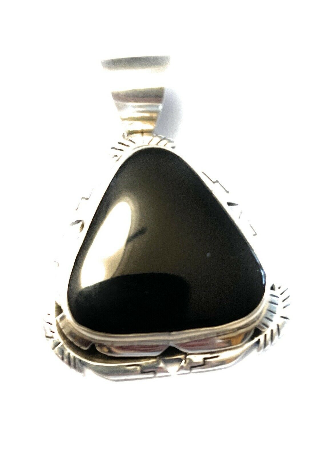 Navajo Sterling Silver Black Onyx Elegant Triangle Pendant Signed