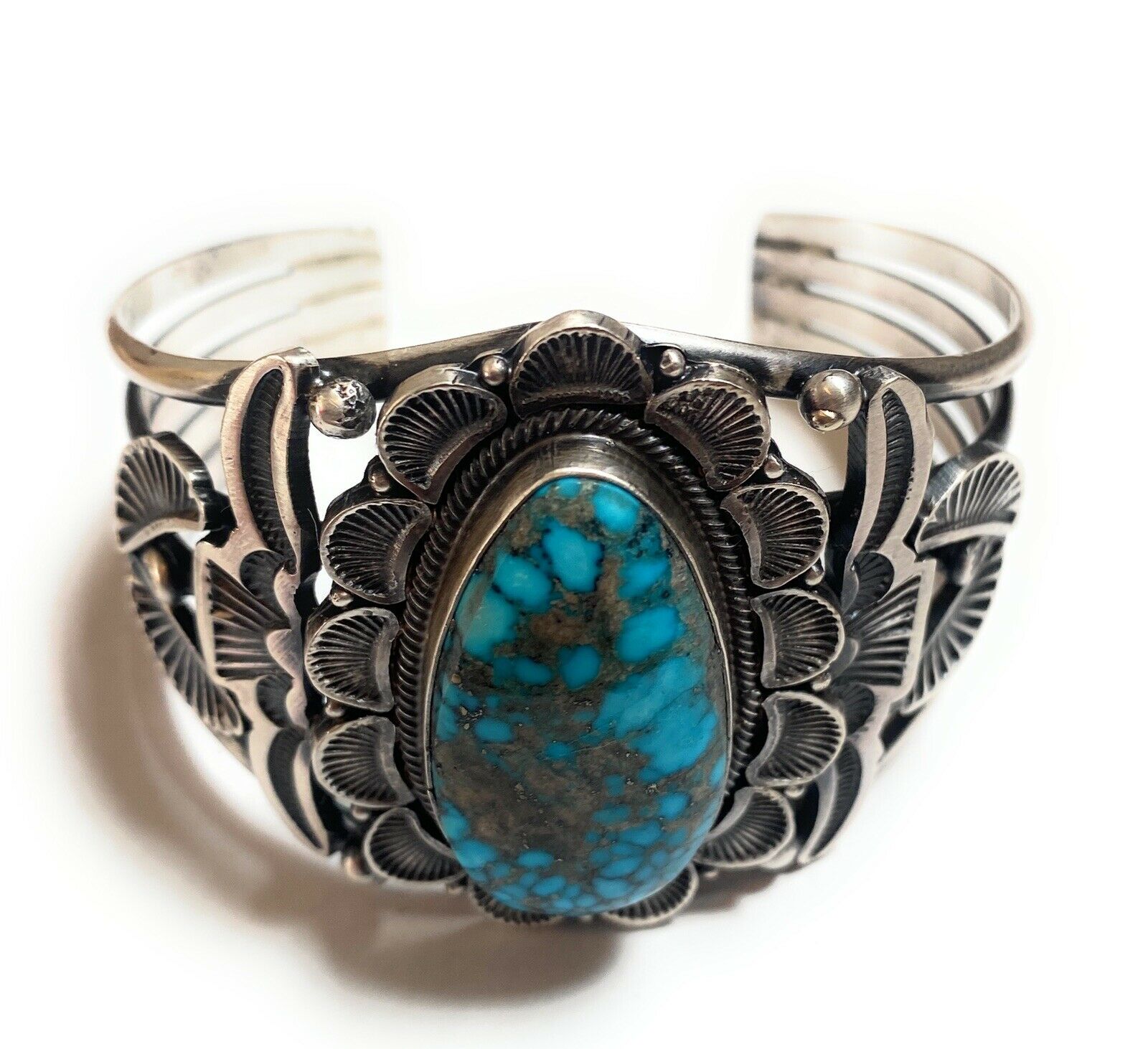 Navajo Turquoise & Sterling Silver Cuff Bracelet By Sheila Tso