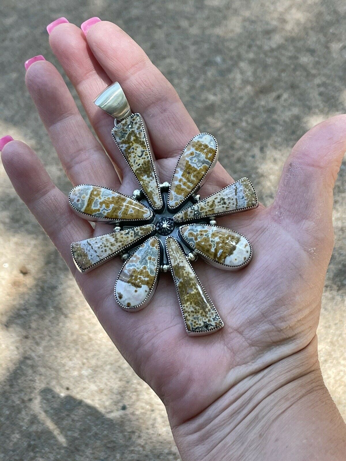 Navajo Sterling Silver Jasper Jumbo Cluster Pendant