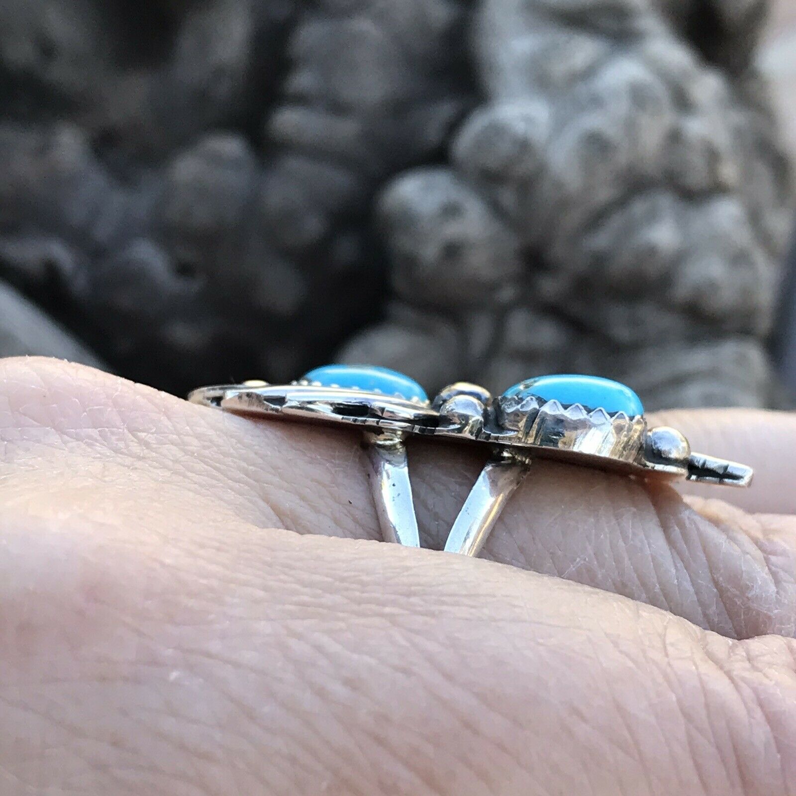 Navajo Turquoise  Sterling Silver Ring By J. Emerson Size 4.5.