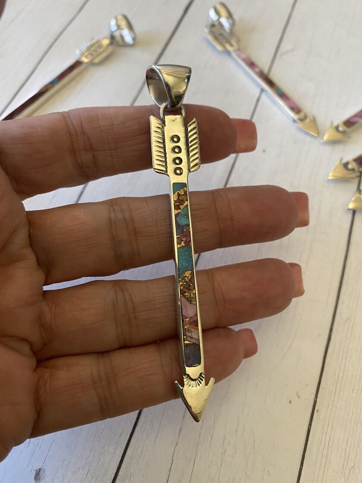 Navajo Sterling Silver & Pink Dream Arrow Pendant