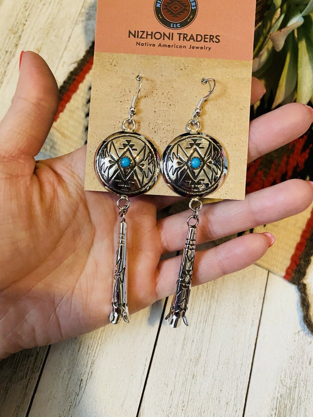 Navajo Turquoise & Sterling Silver Concho Dangle Earrings