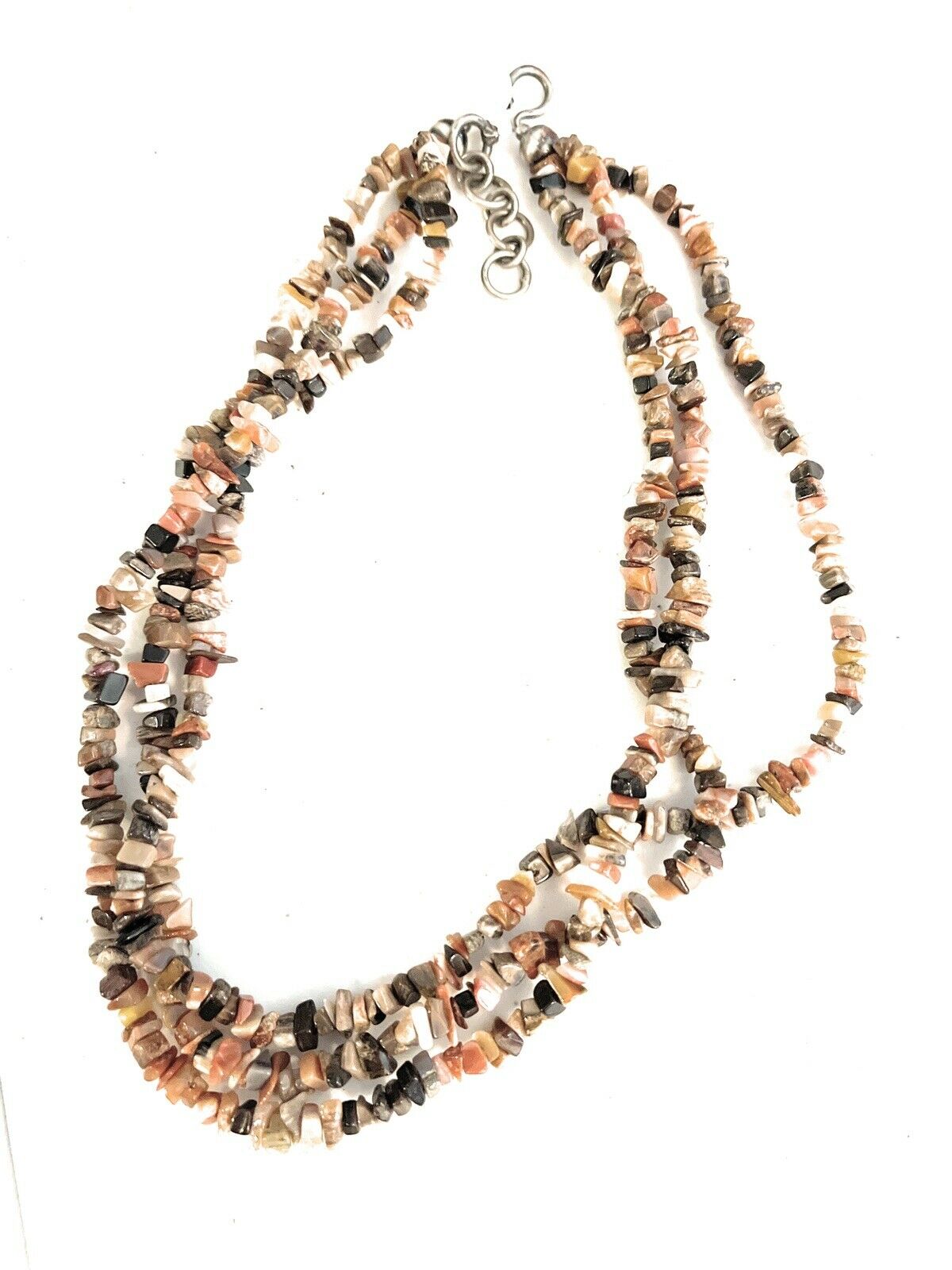 Navajo Sterling Silver Multi Jasper Chip Triple Strand Necklace