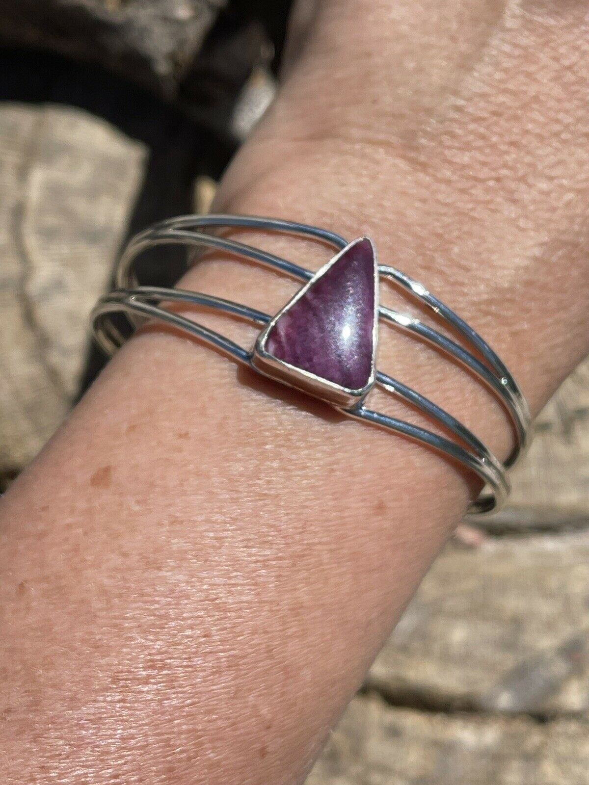 Navajo Purple Spiny Triangle Sterling Silver Cuff Bracelet