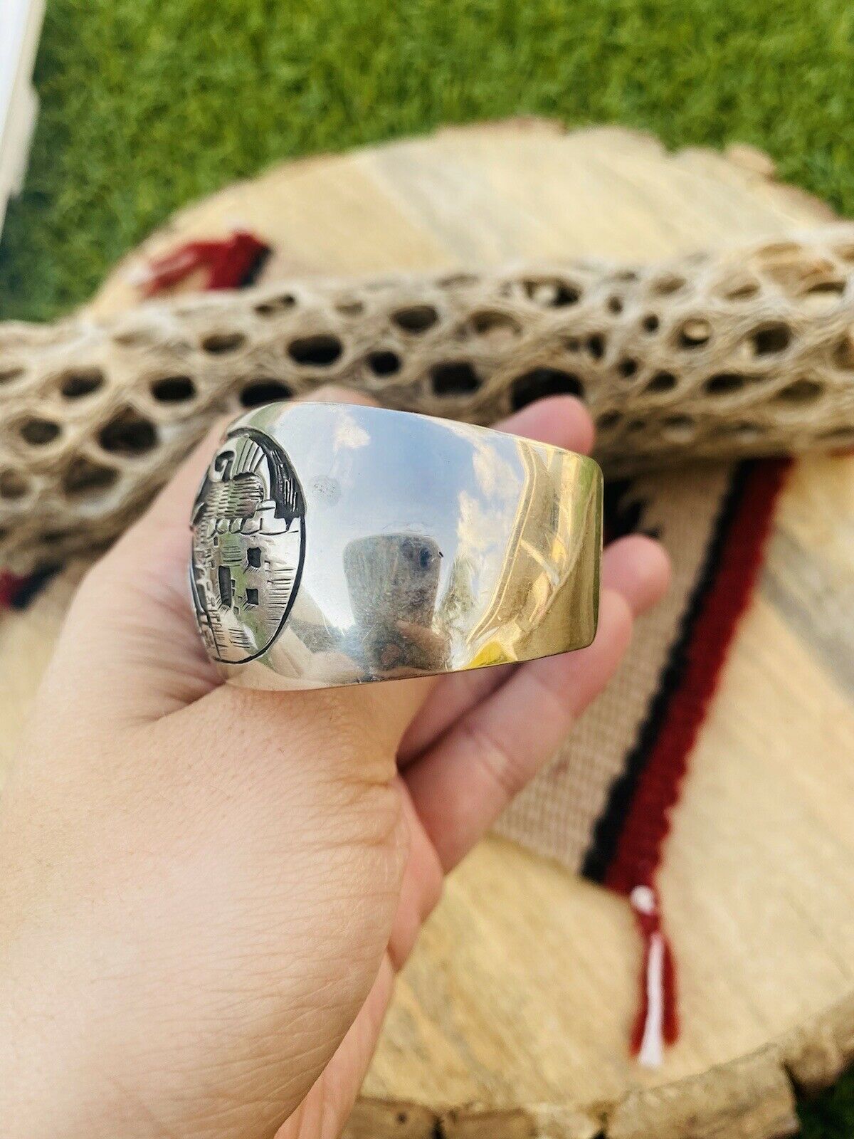 Vintage Navajo Sterling Silver Story Teller Cuff Bracelet