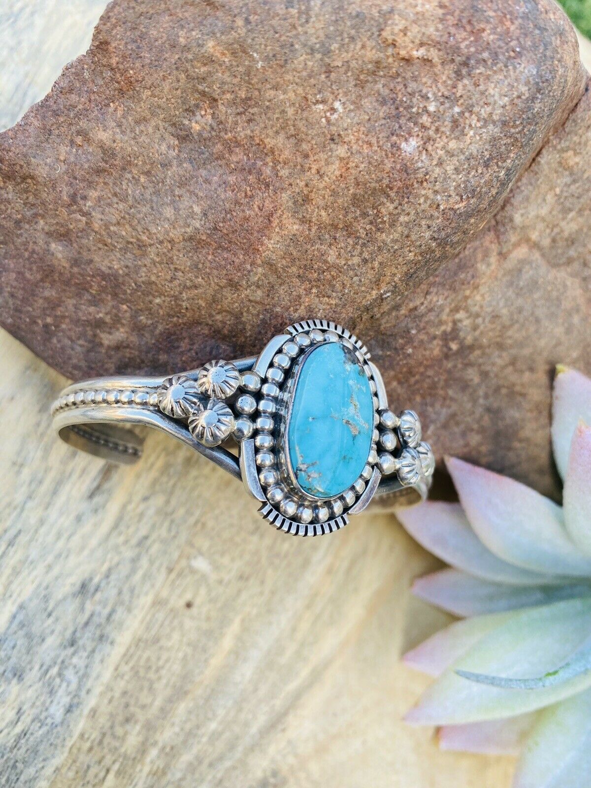 Navajo Sterling Cuff & Turquoise Cuff Bracelet Signed