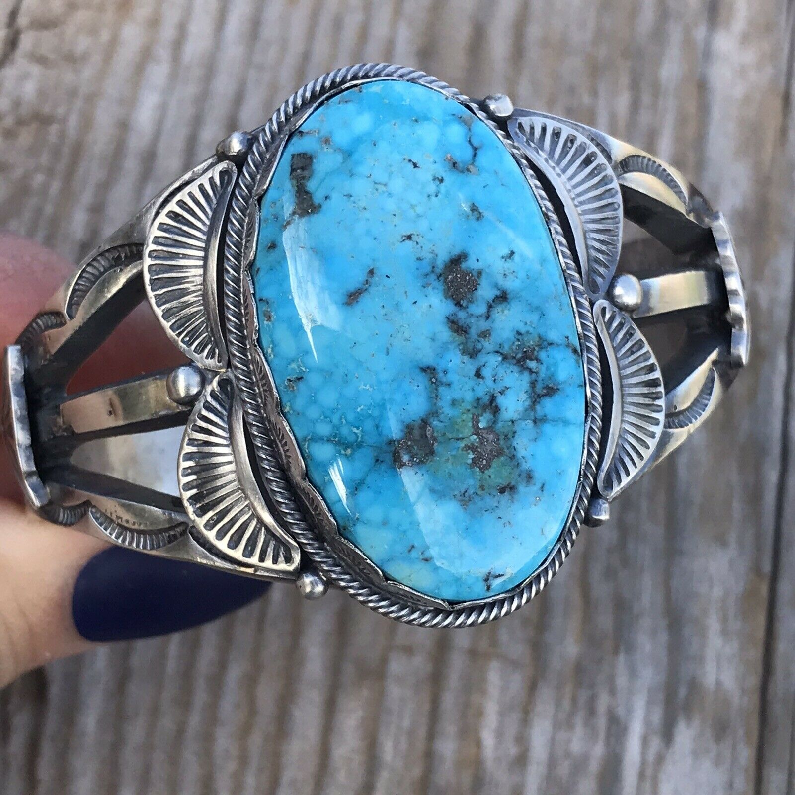 Navajo Kingman Turquoise & Sterling Silver Cuff Signed By Artist S. Tso