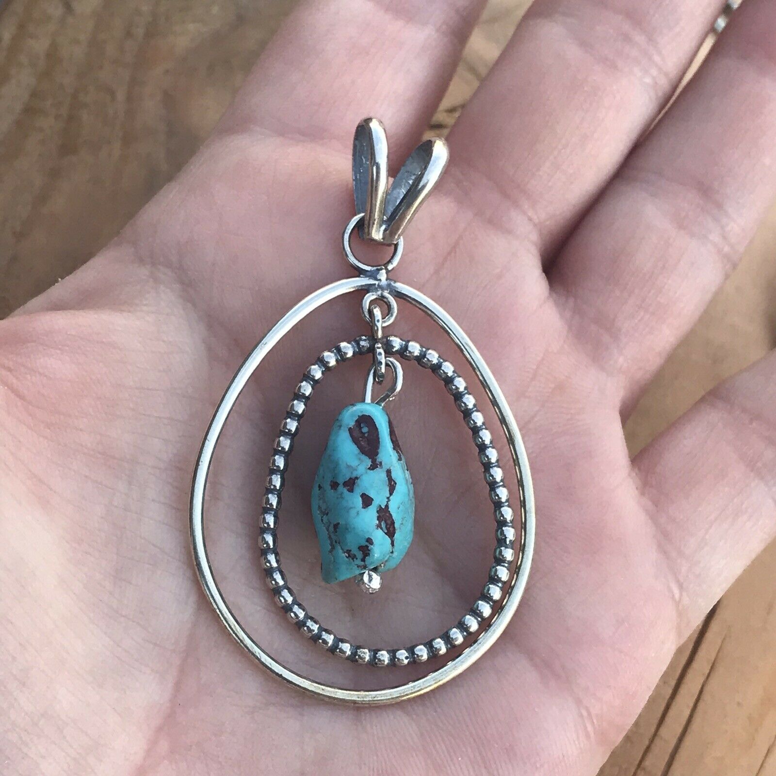 Navajo Sterling Silver & Turquoise Rope Style Pendant