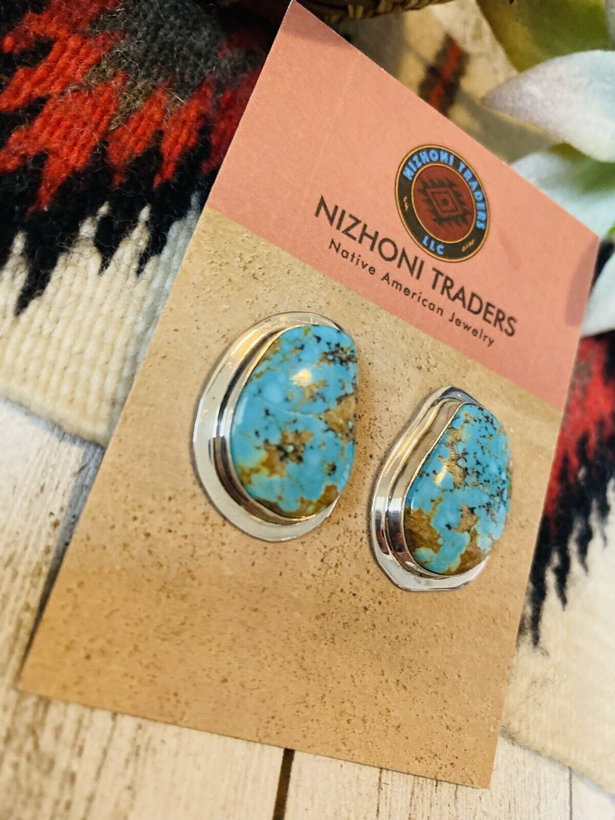 Navajo Royston Turquoise & Sterling Silver Post Earrings Signed