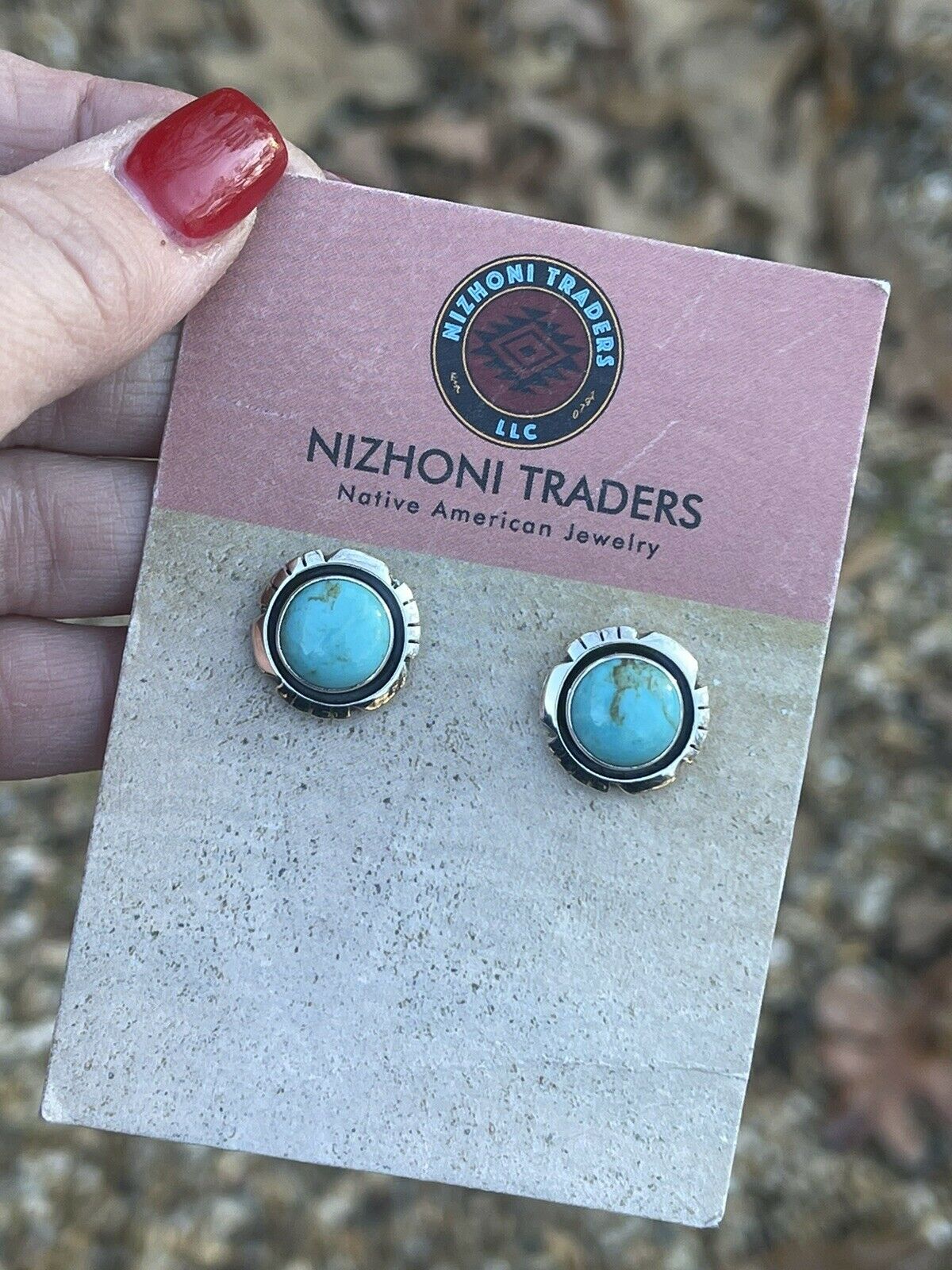 Navajo Turquoise & Sterling Silver 5/8 Inch Stud Earrings Signed