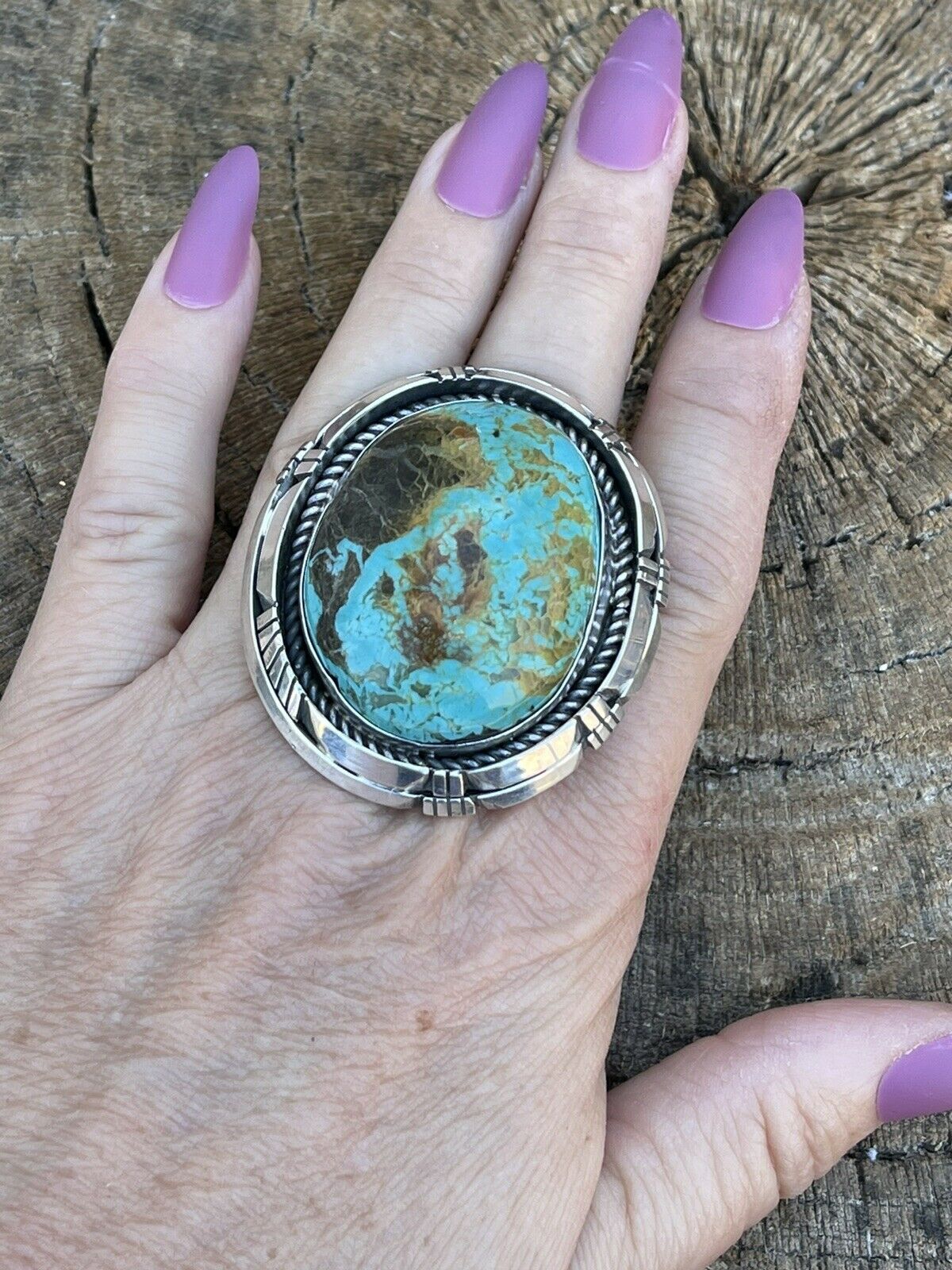 Navajo Sterling Silver Turquoise Shadow Box Ring Sz 8.5