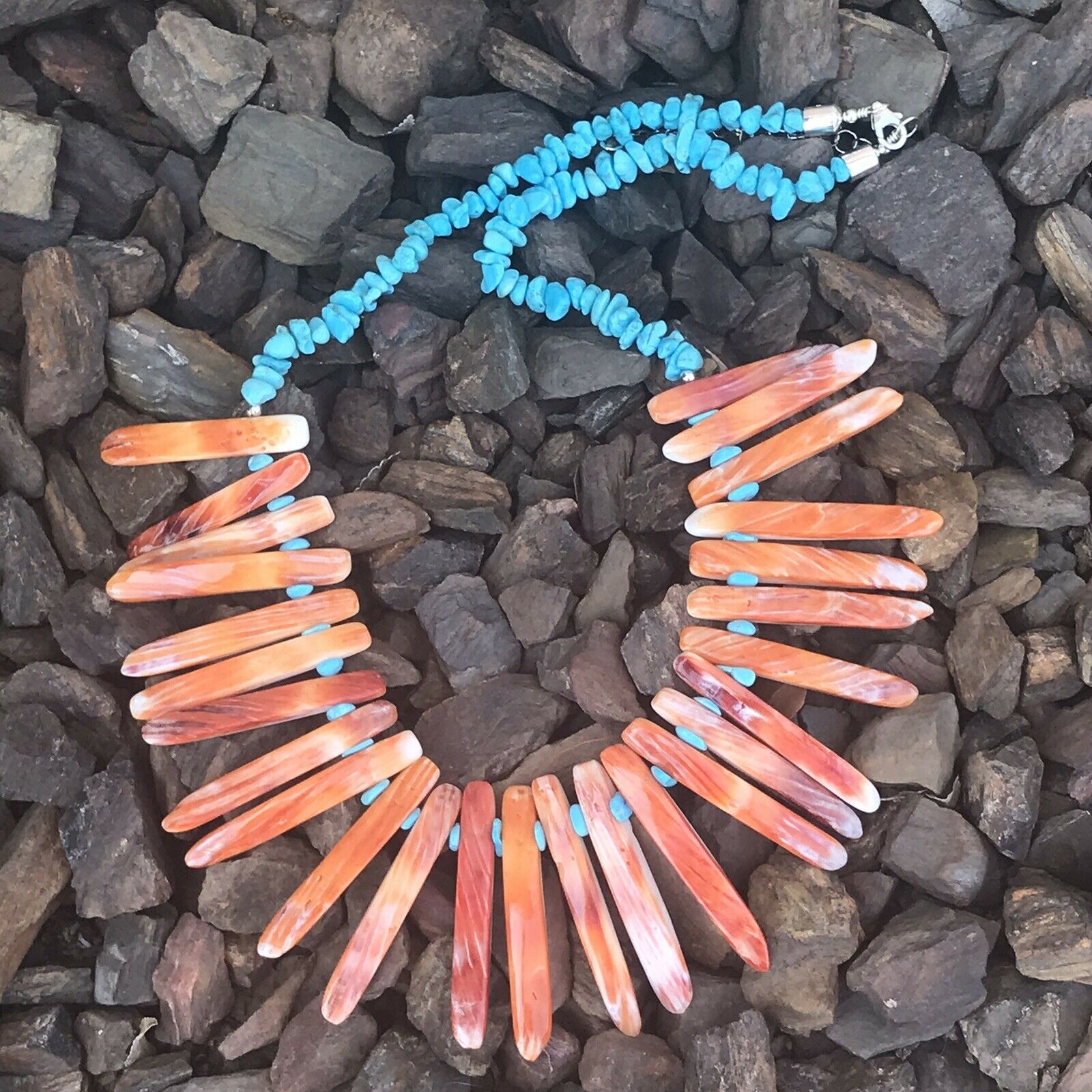 Navajo Sterling Turquoise Spiny Oyster Necklace