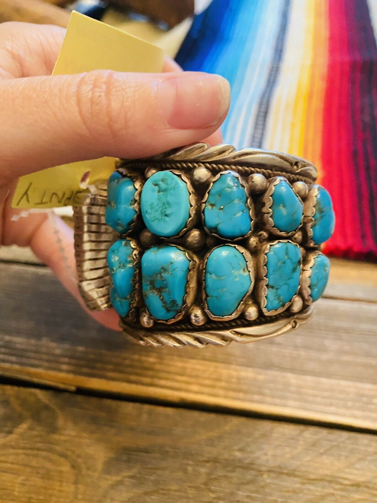 Vintage Navajo Turquoise & Sterling Silver Jumbo Watch Cuff Signed