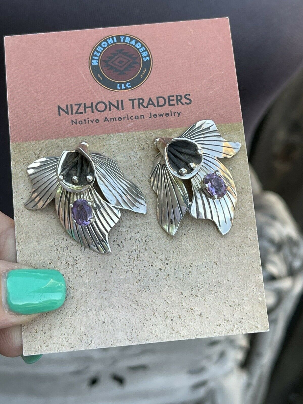 Navajo Sterling Turquoise Amethyst shops and Pearl Earrings