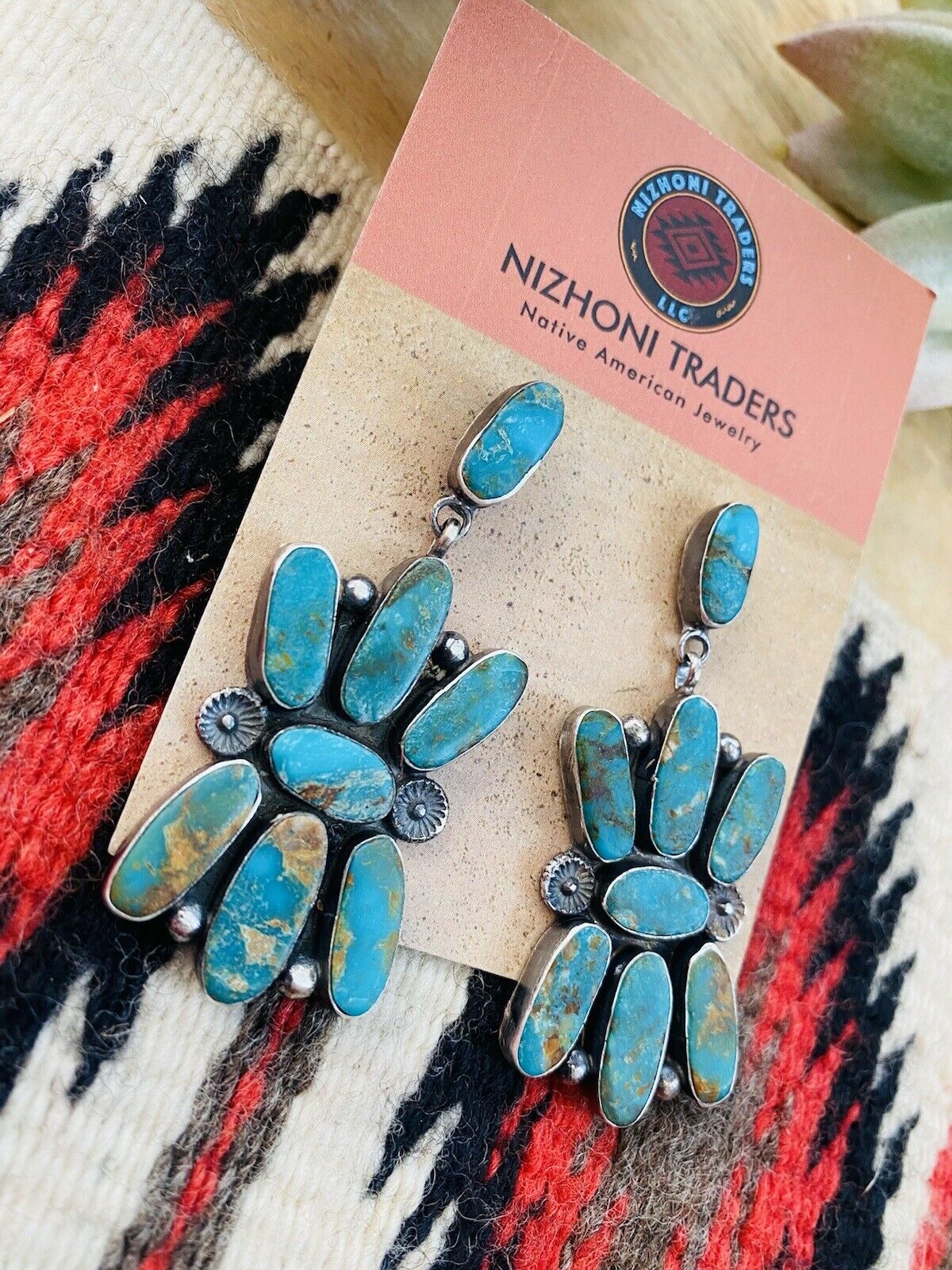 Navajo Jacqueline Silver Royston Turquoise & Sterling Silver Dangle Earrings