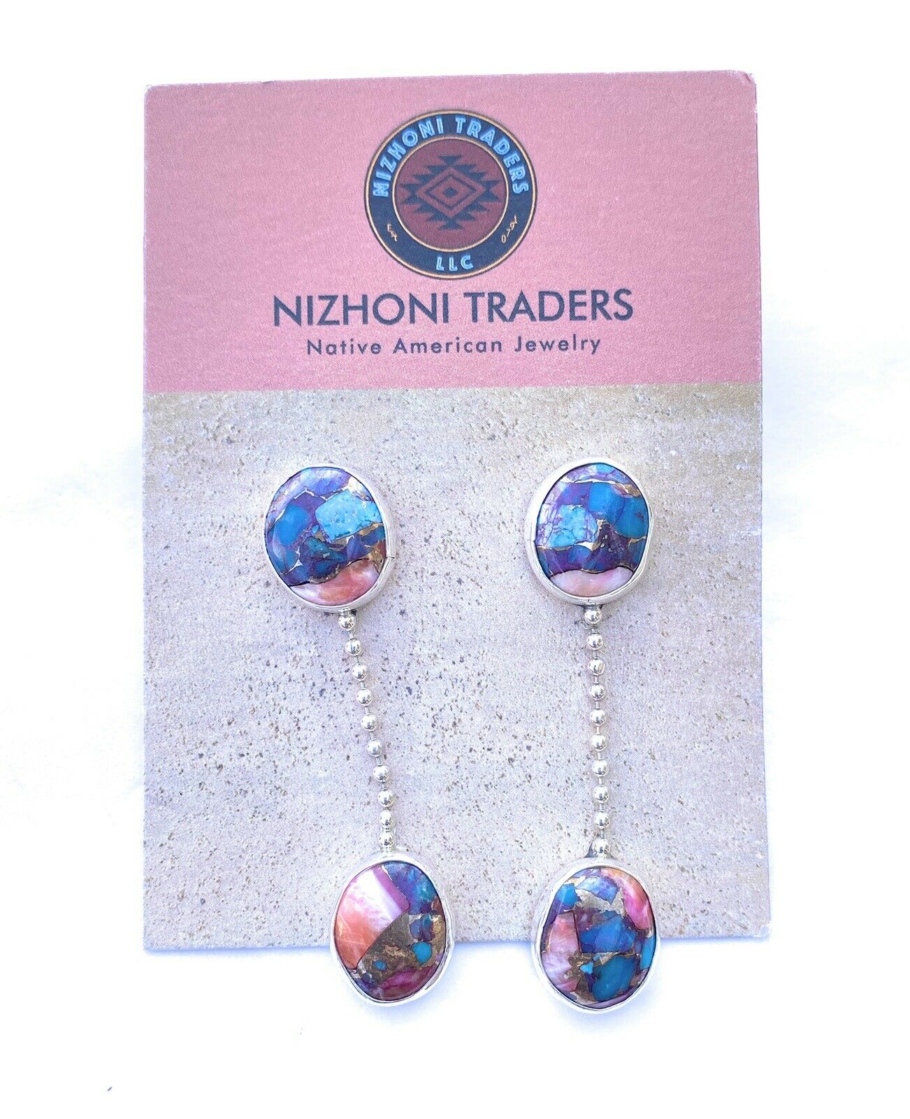 Navajo Pink Dream Mohave & Sterling Silver Dangle Earrings