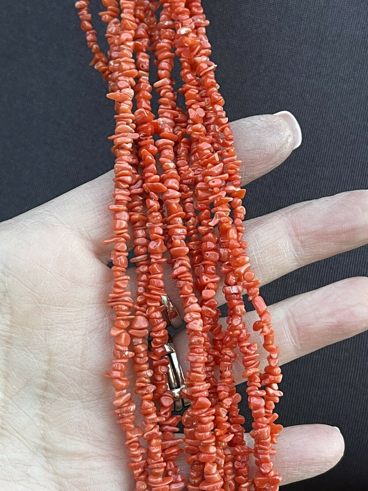 Navajo Sterling Silver Pink Coral 10 Strand Bead Necklack