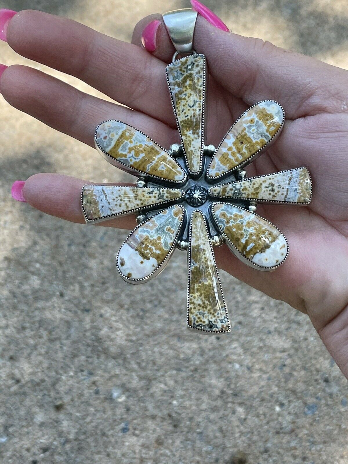 Navajo Sterling Silver Jasper Jumbo Cluster Pendant