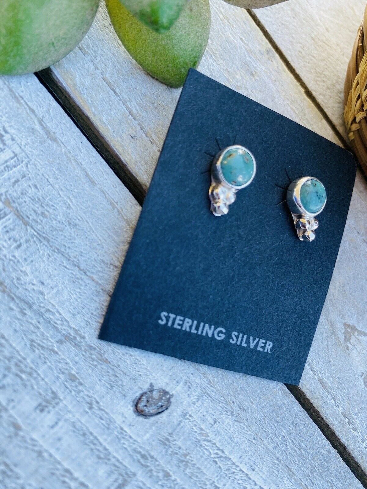 Navajo Sterling Silver And Turquoise Stud Earrings Signed