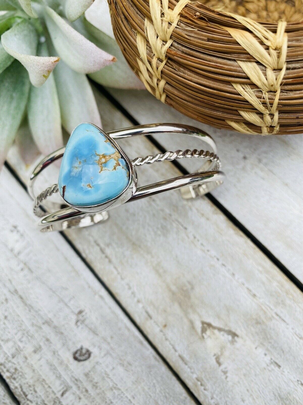 Navajo Golden Hills Turquoise Sterling Silver Cuff Bracelet