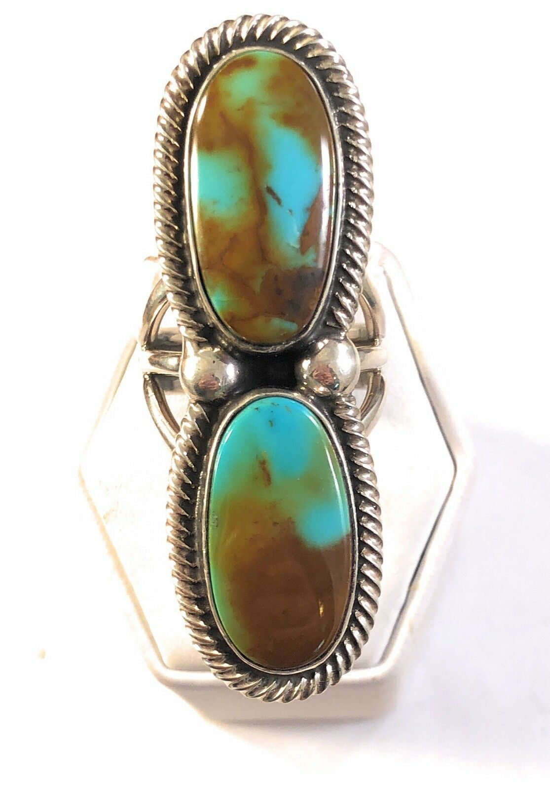 Royston Turquoise & Sterling Silver Navajo Ring Size 8 By Derrick Martinez