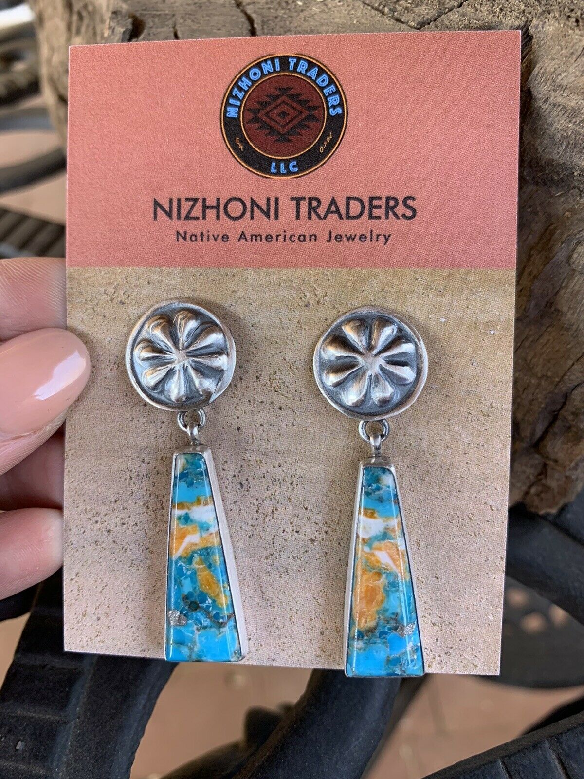 Navajo Creamsicle Spice Hand stamped Dangle Earrings