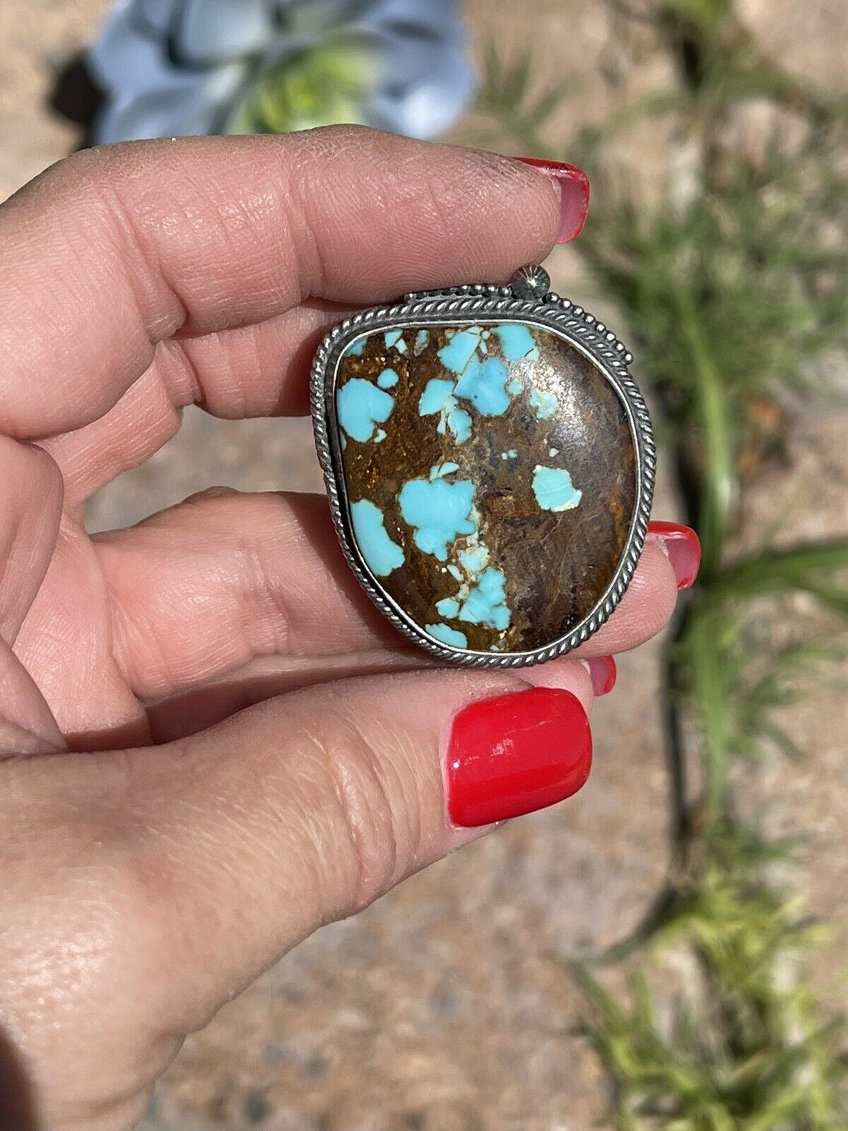 Navajo Number 8 Turquoise & Sterling Silver Statement Ring Size 7