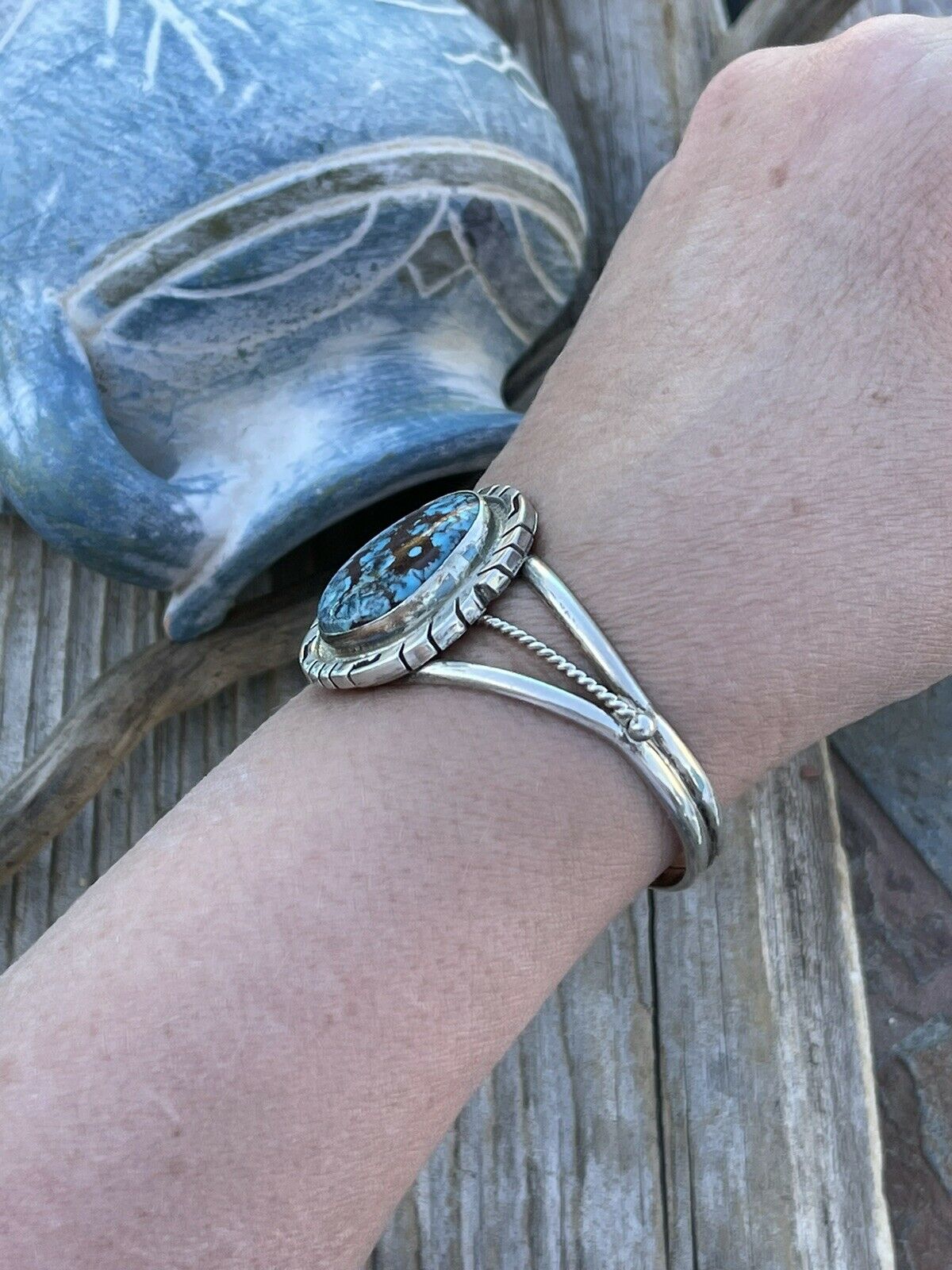 Navajo Kingman Web Turquoise & Sterling Silver Cuff Bracelet