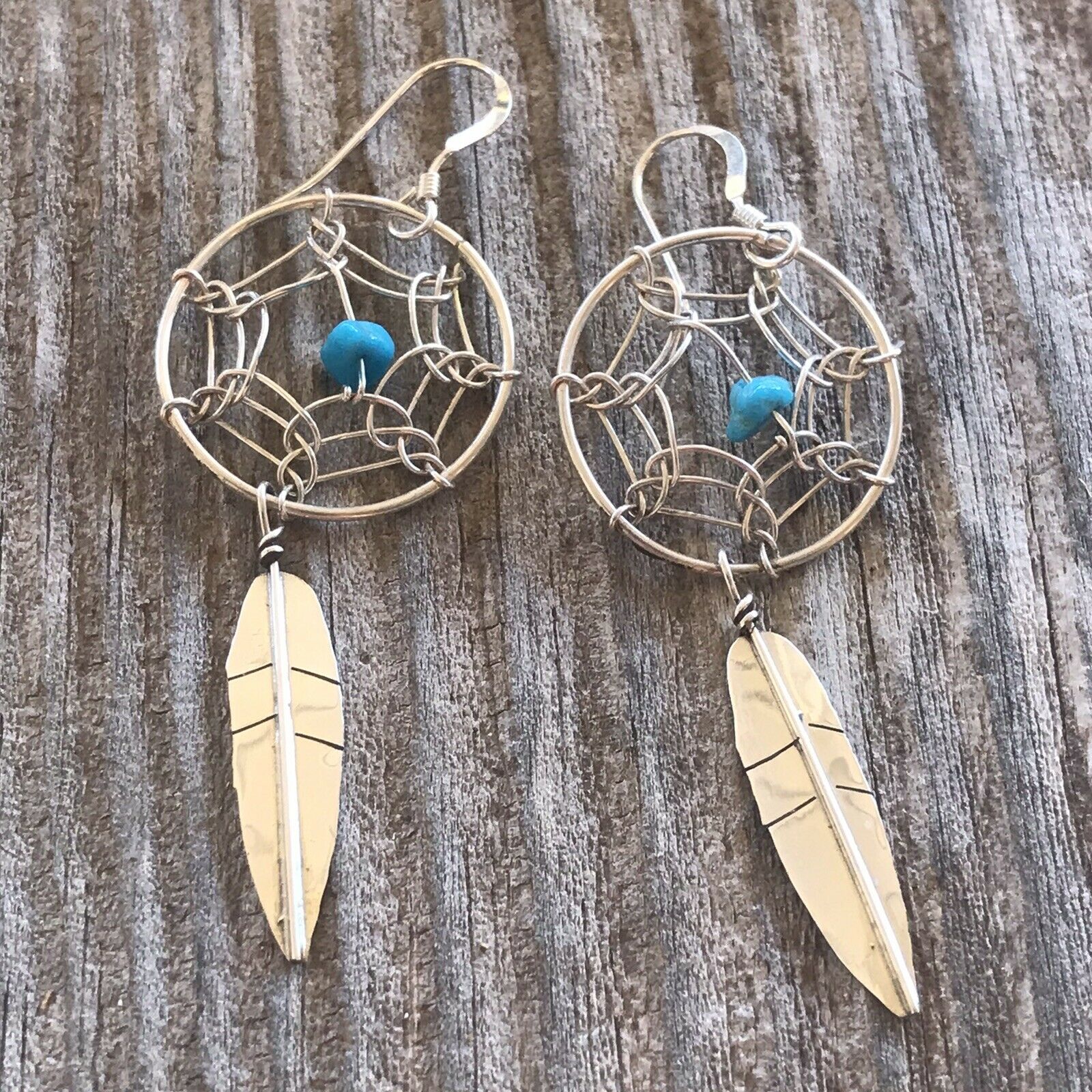 Dream Catcher Earrings with Turquoise – SilverPlus Jewellery