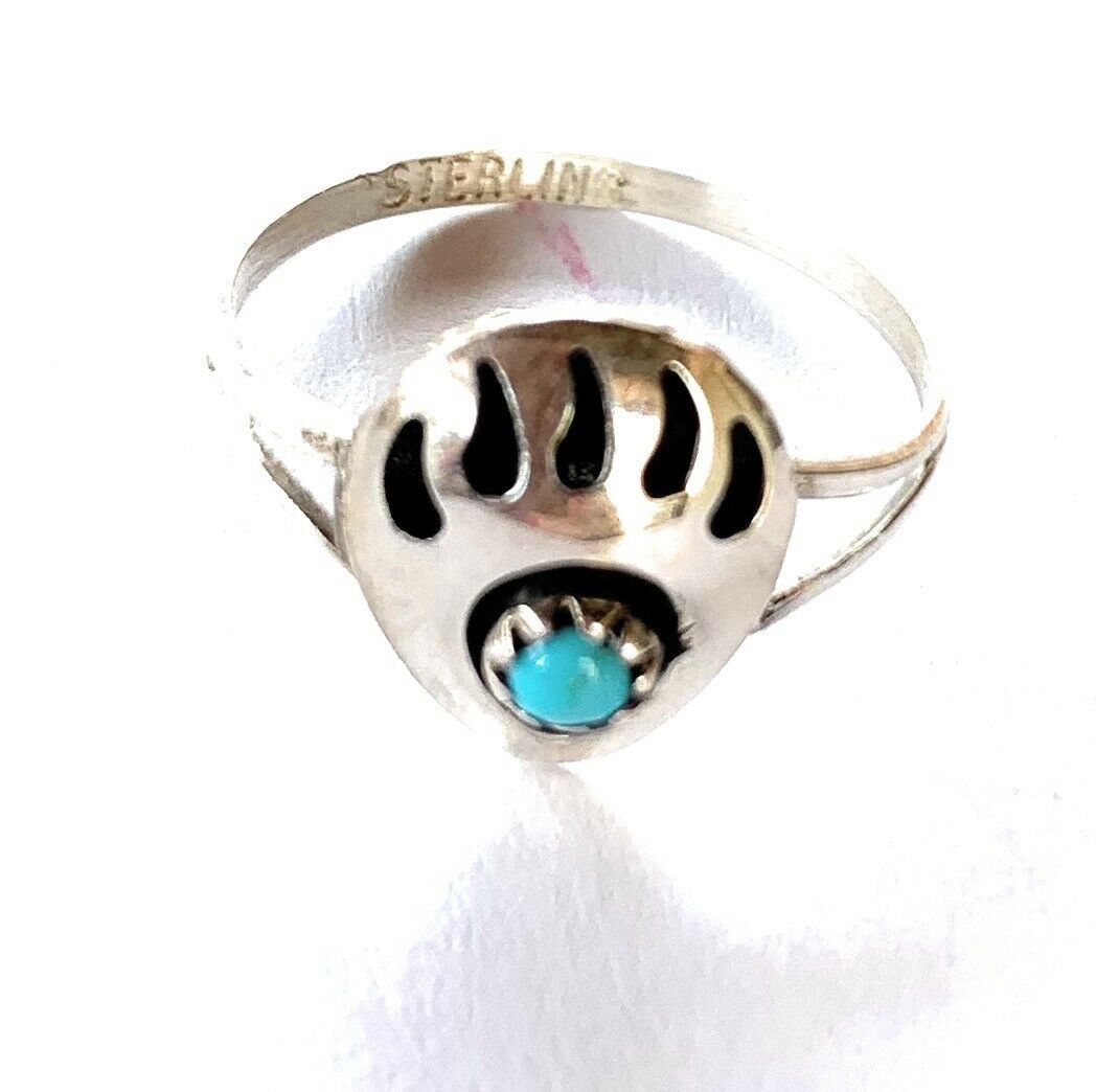 Zuni Sterling Silver Turquoise Bear Paw Ring CA