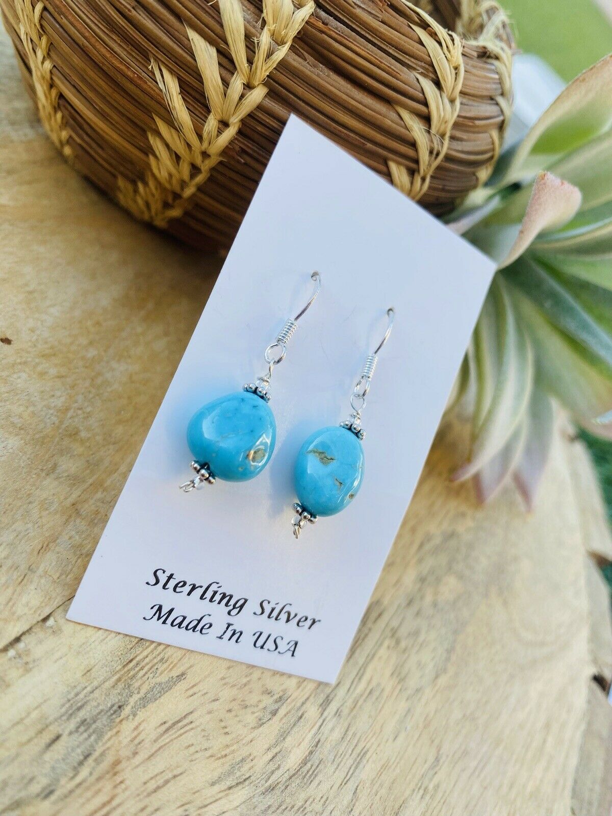 Navajo Sterling Silver & Turquoise Bead Dangle Earrings