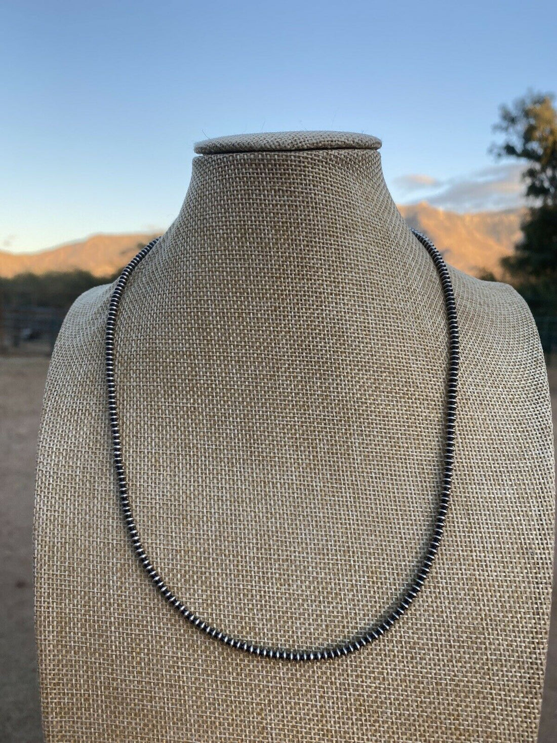 Handcrafted Sterling Silver Saucer Pearls 3mm Beaded Necklace 20 Inch