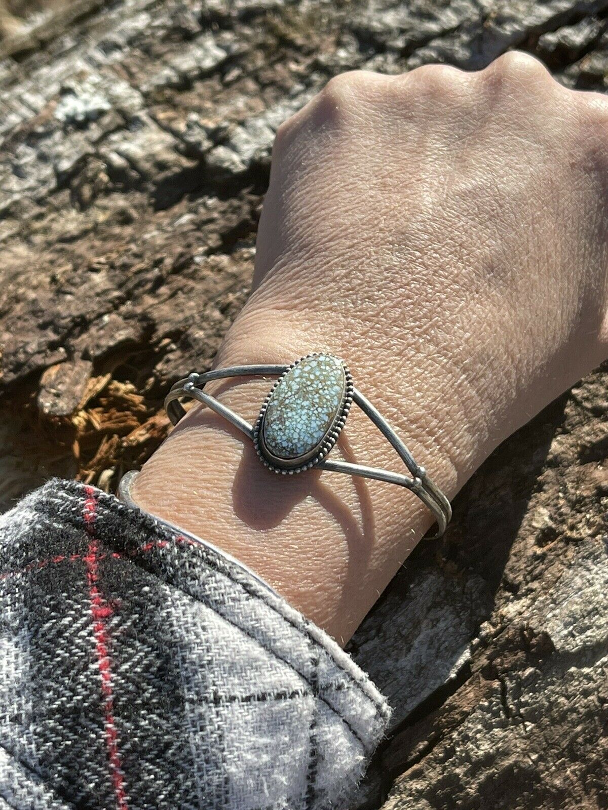 Navajo Handmade Sterling Silver & Number 8 Turquoise Signed Cuff Signed S.Cooke