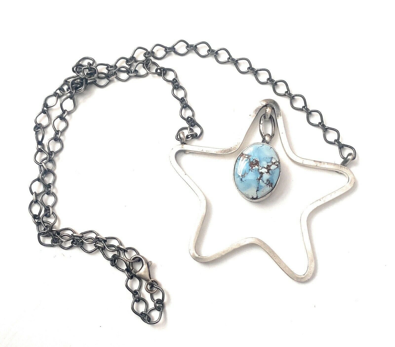 Navajo Golden Hills Turquoise & Sterling Silver Star Necklace Signed