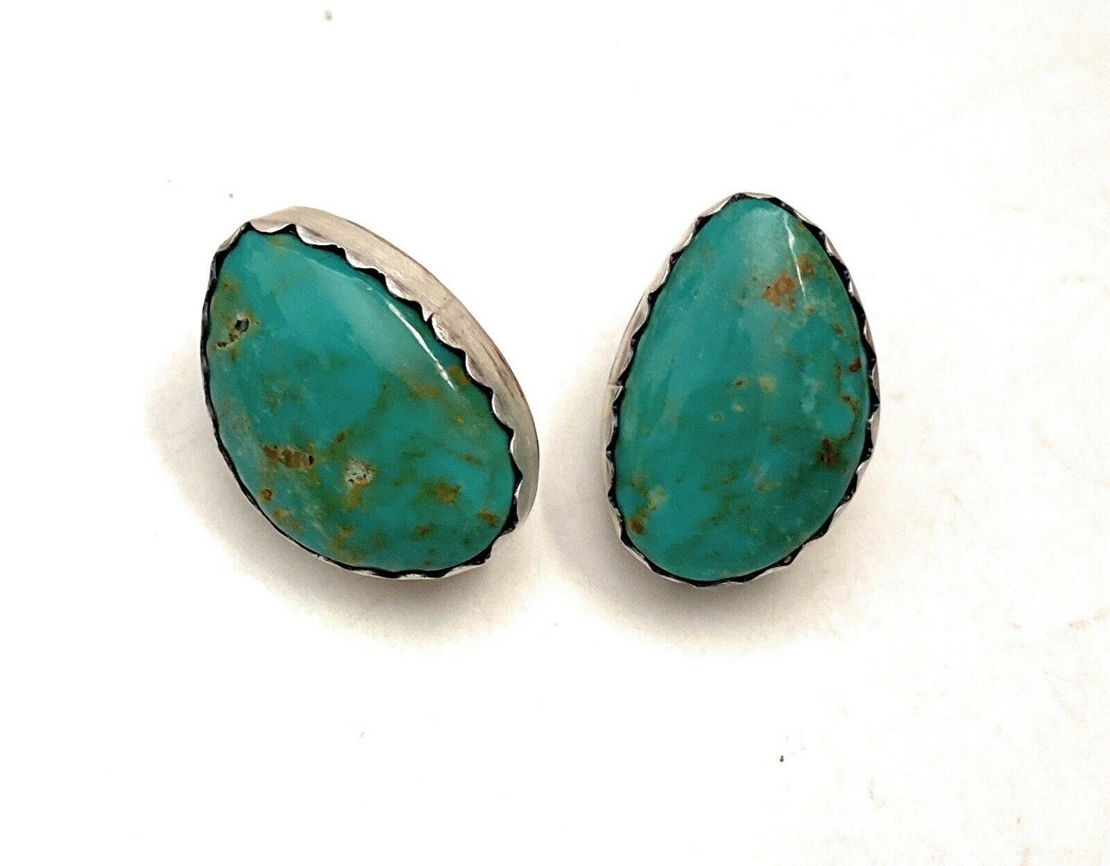 Navajo Turquoise & Sterling Silver Post Earrings Signed