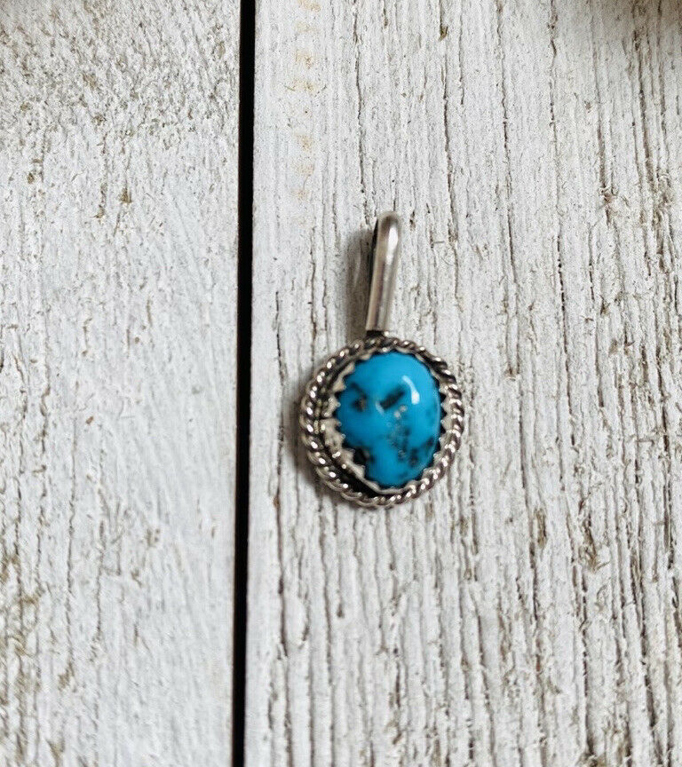 Navajo Handmade Kingman Turquoise & Sterling Silver Mini Pendant