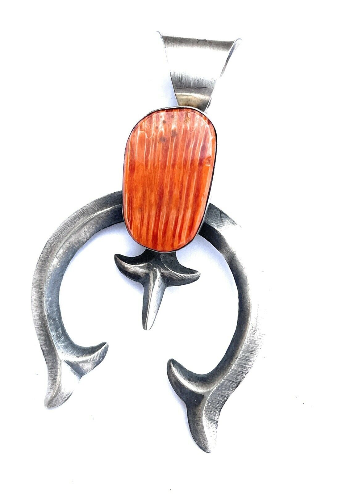 Navajo Chimney Butte Orange Spiny & Sterling Silver Naja Pendant Signed