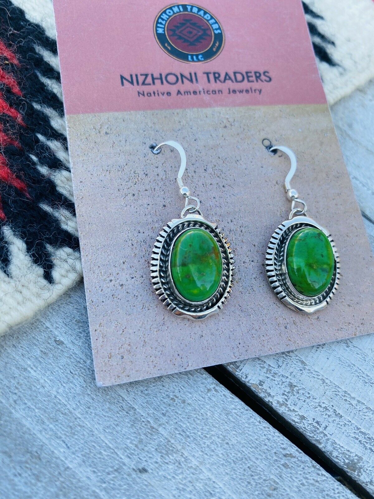 Navajo Sterling Silver Gaspeite Dangle Earrings Signed