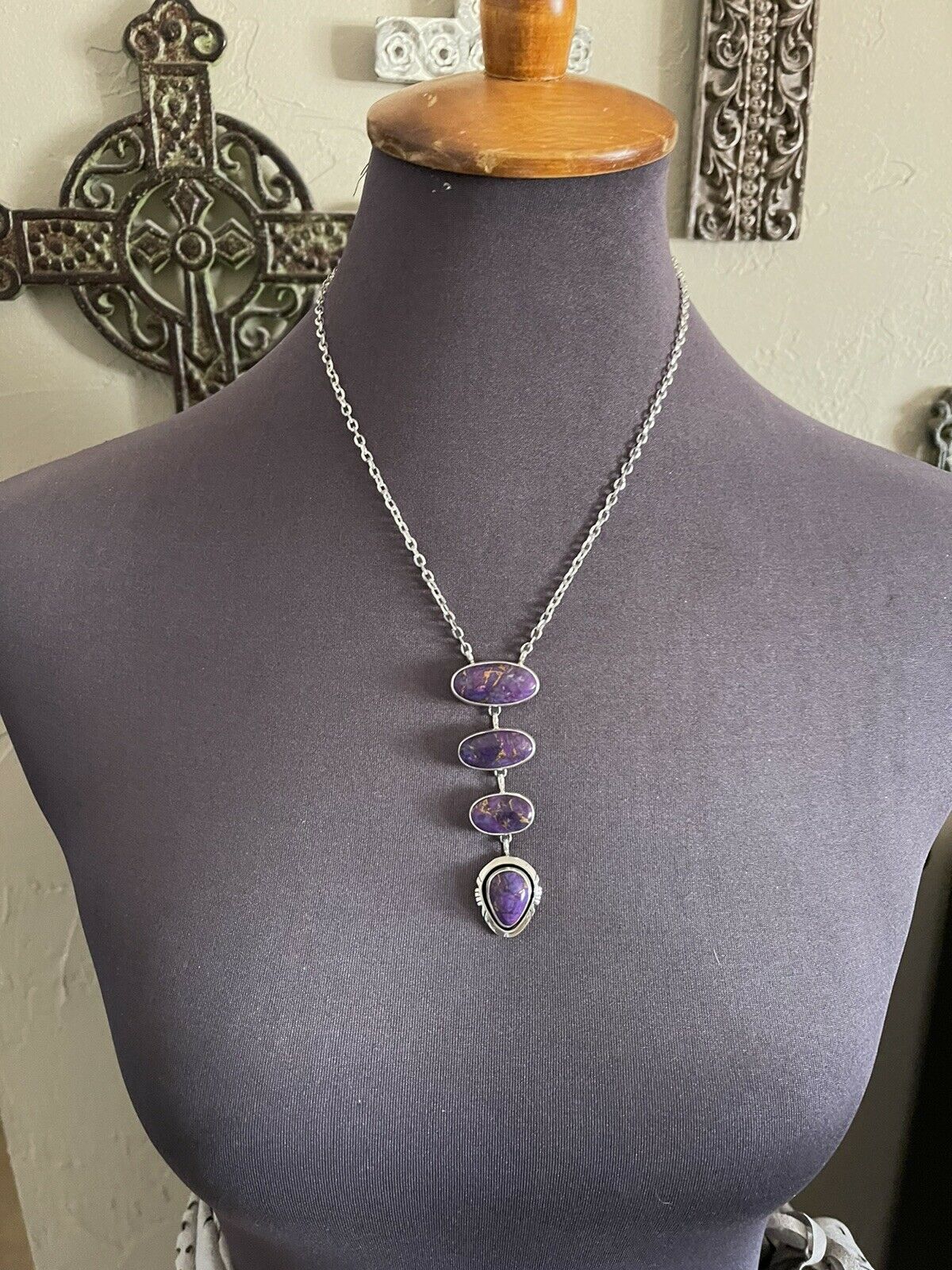 Navajo Purple Dream Mojave & Sterling Silver Lariat Necklace