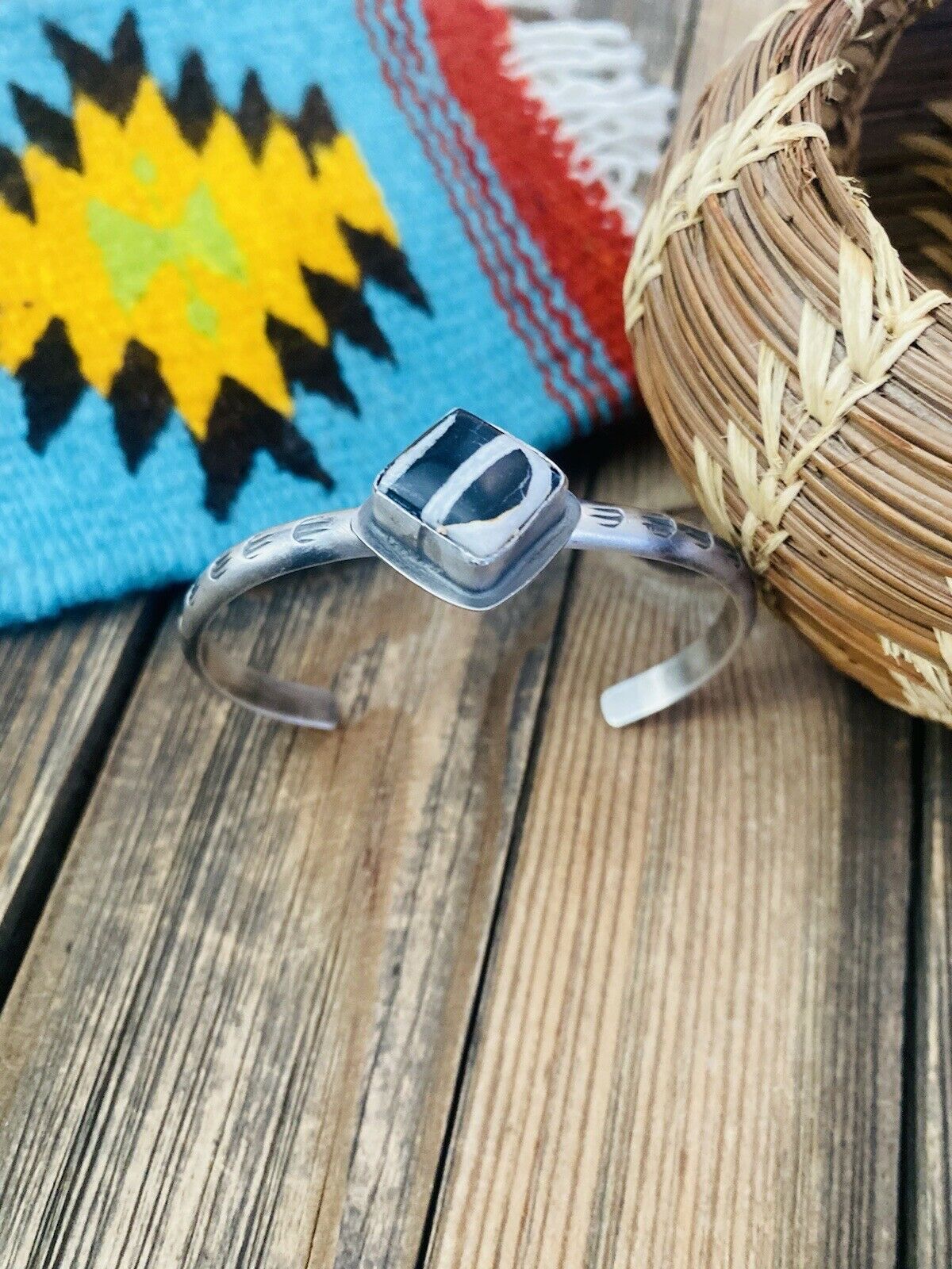 Navajo Sterling Silver & Zebra Jasper Cuff Bracelet