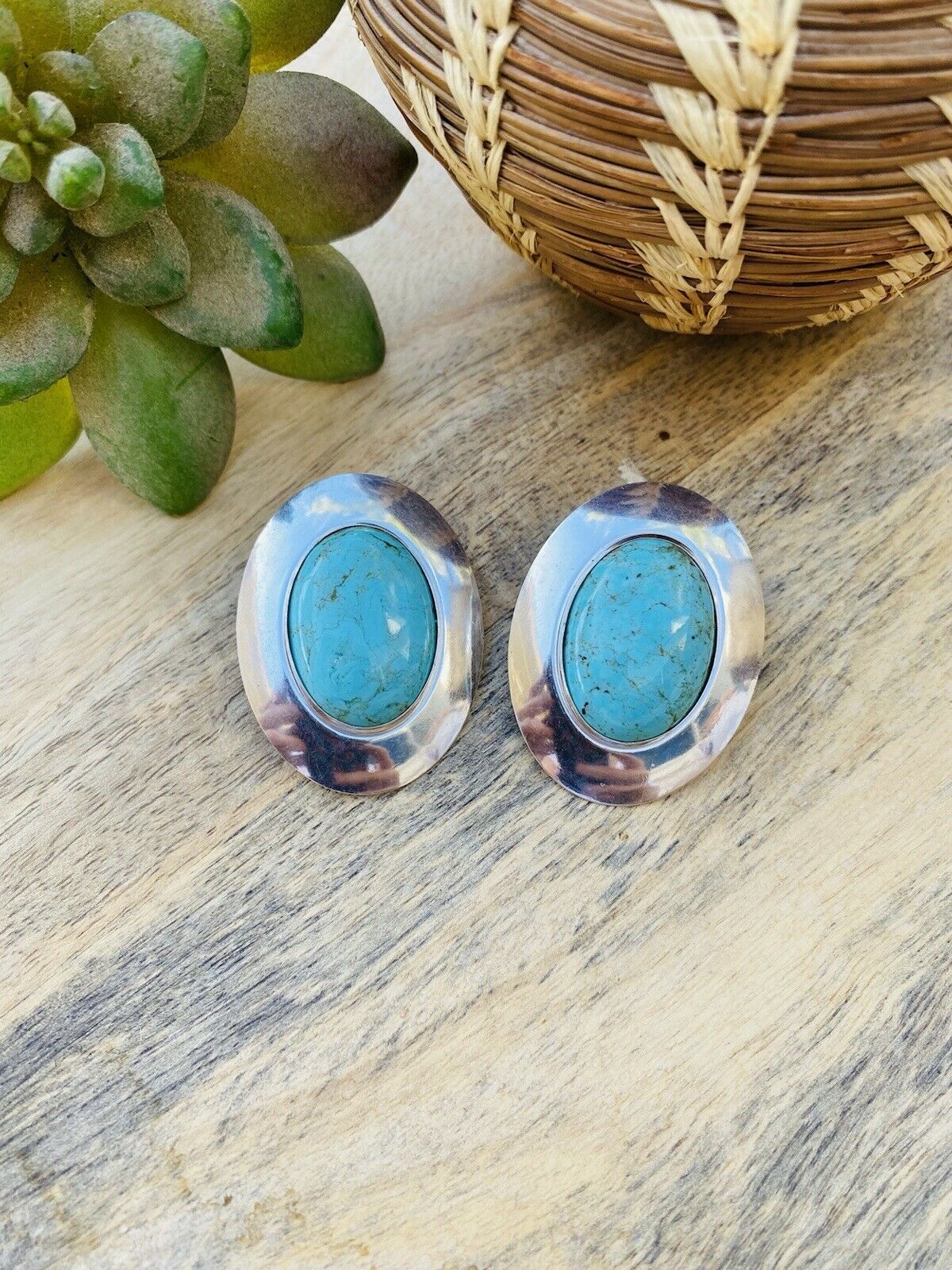 Vintage Navajo Turquoise & Sterling Silver Post Earrings