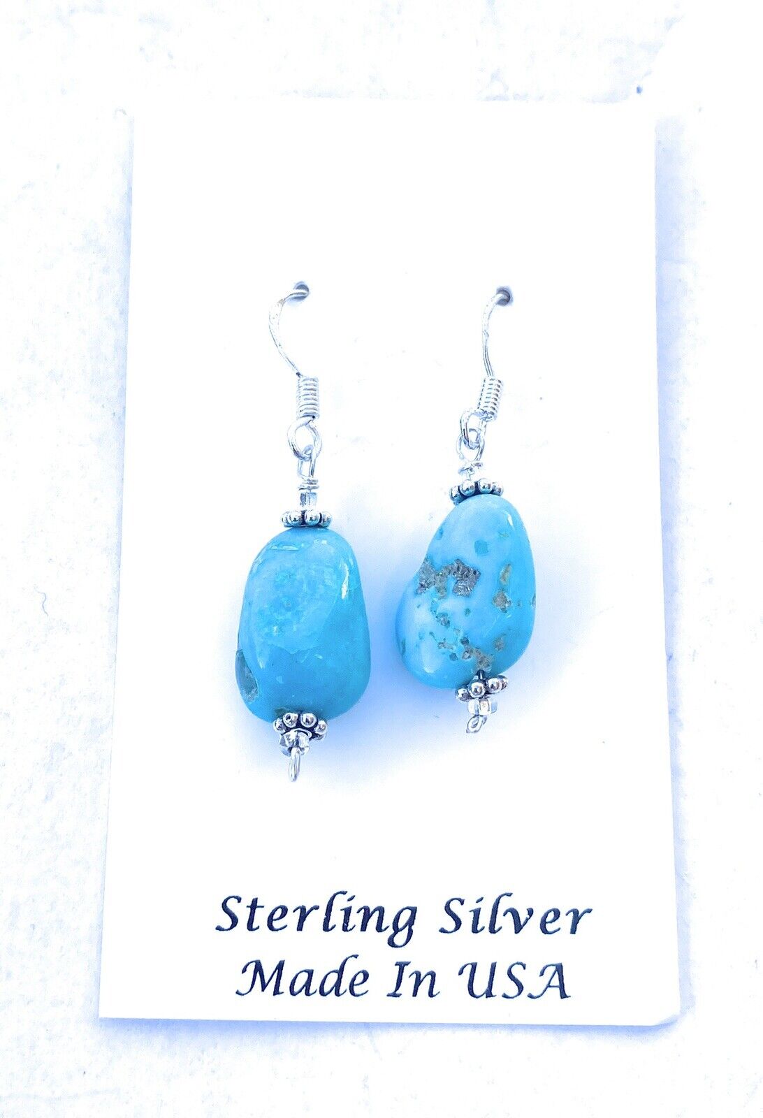 Navajo Sterling Silver & Turquoise Bead Dangle Earrings