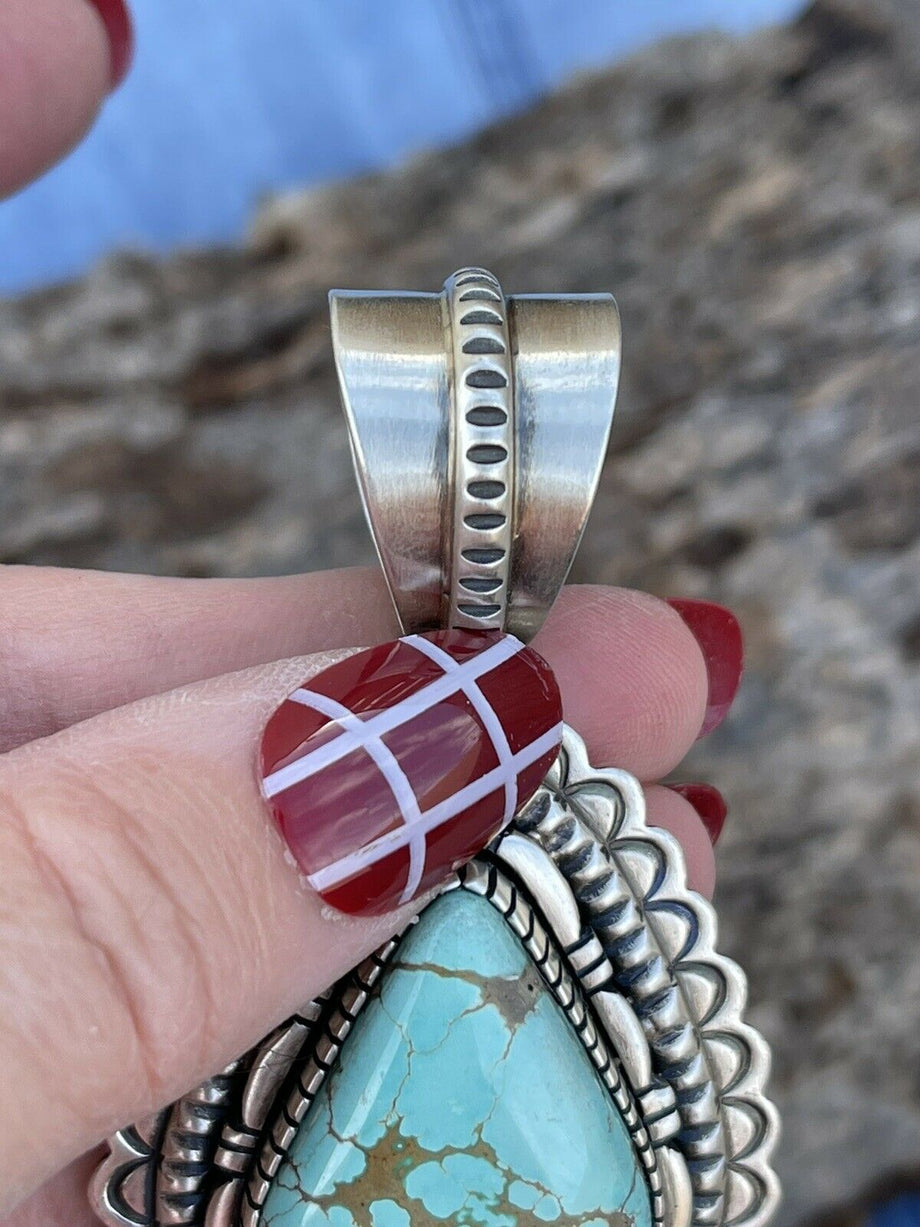 Navajo Number 8 Turquoise & Sterling Silver Jumbo Pendant Signed