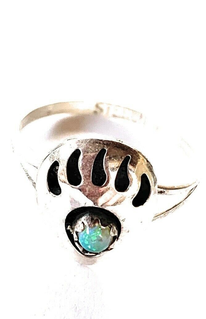 Zuni Sterling Silver & Green Opal Bear Paw Ring