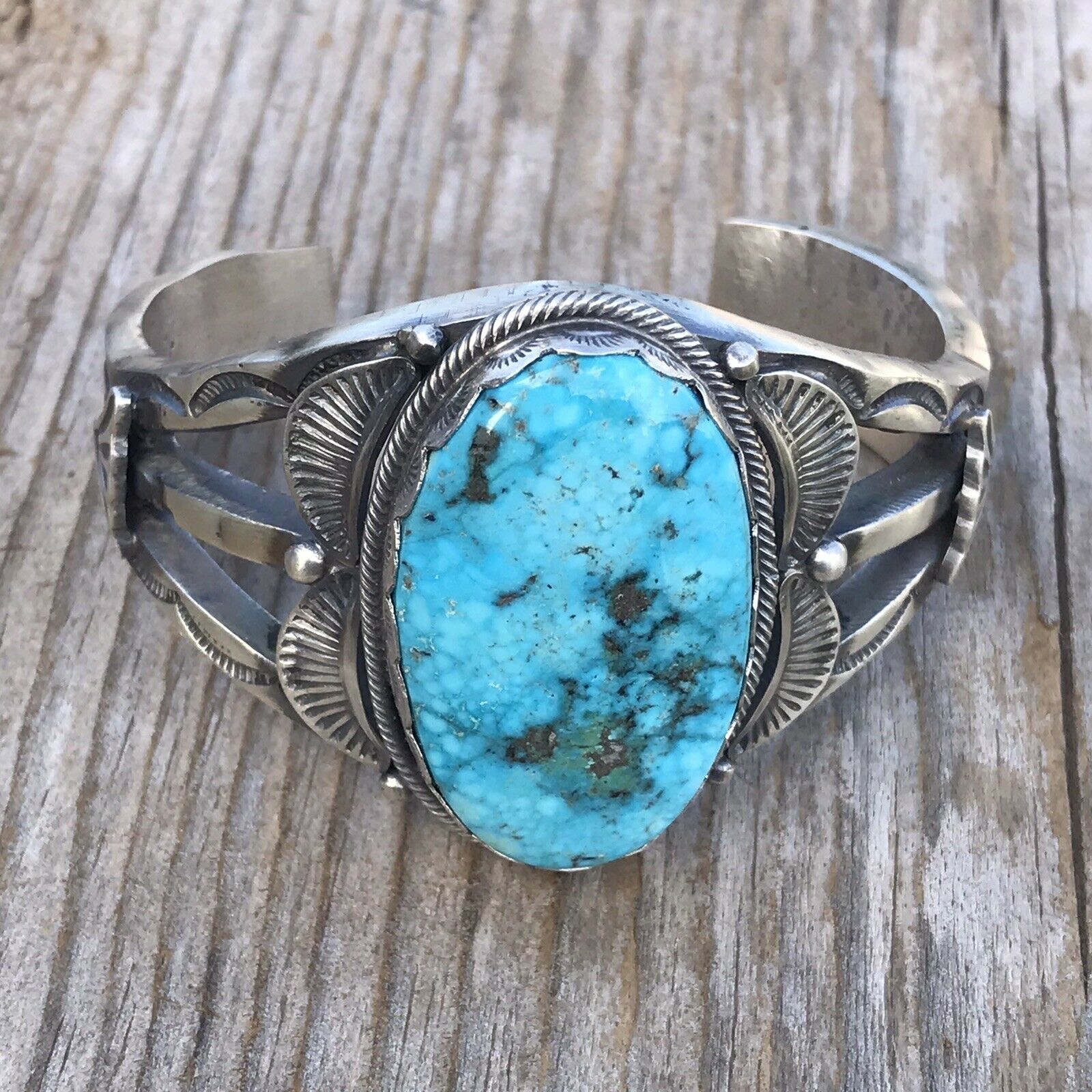 Navajo Kingman Turquoise & Sterling Silver Cuff Signed By Artist S. Tso