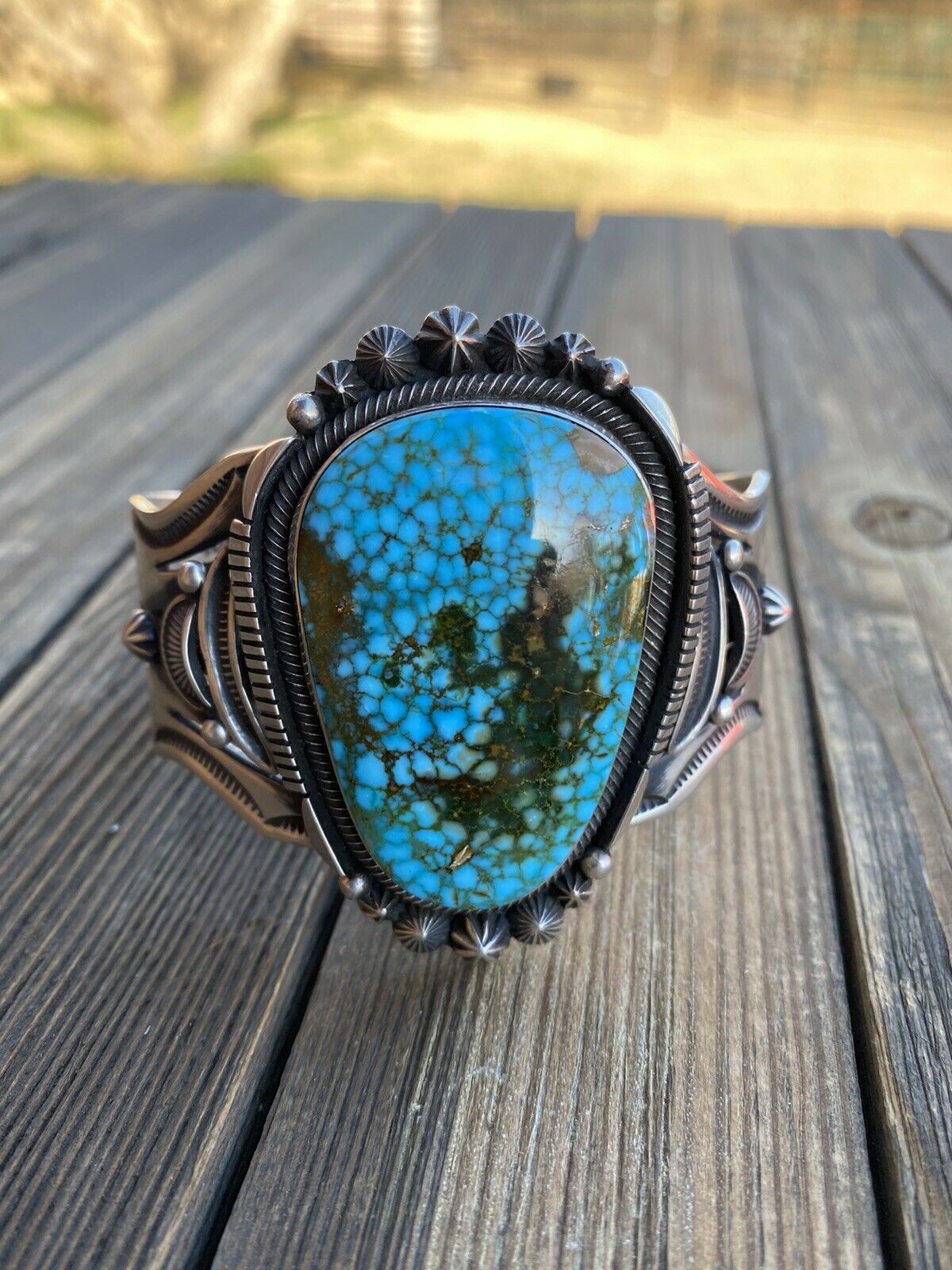 Aaron Toadlena Kingman Web Turquoise Handmade Sterling Cuff Signed