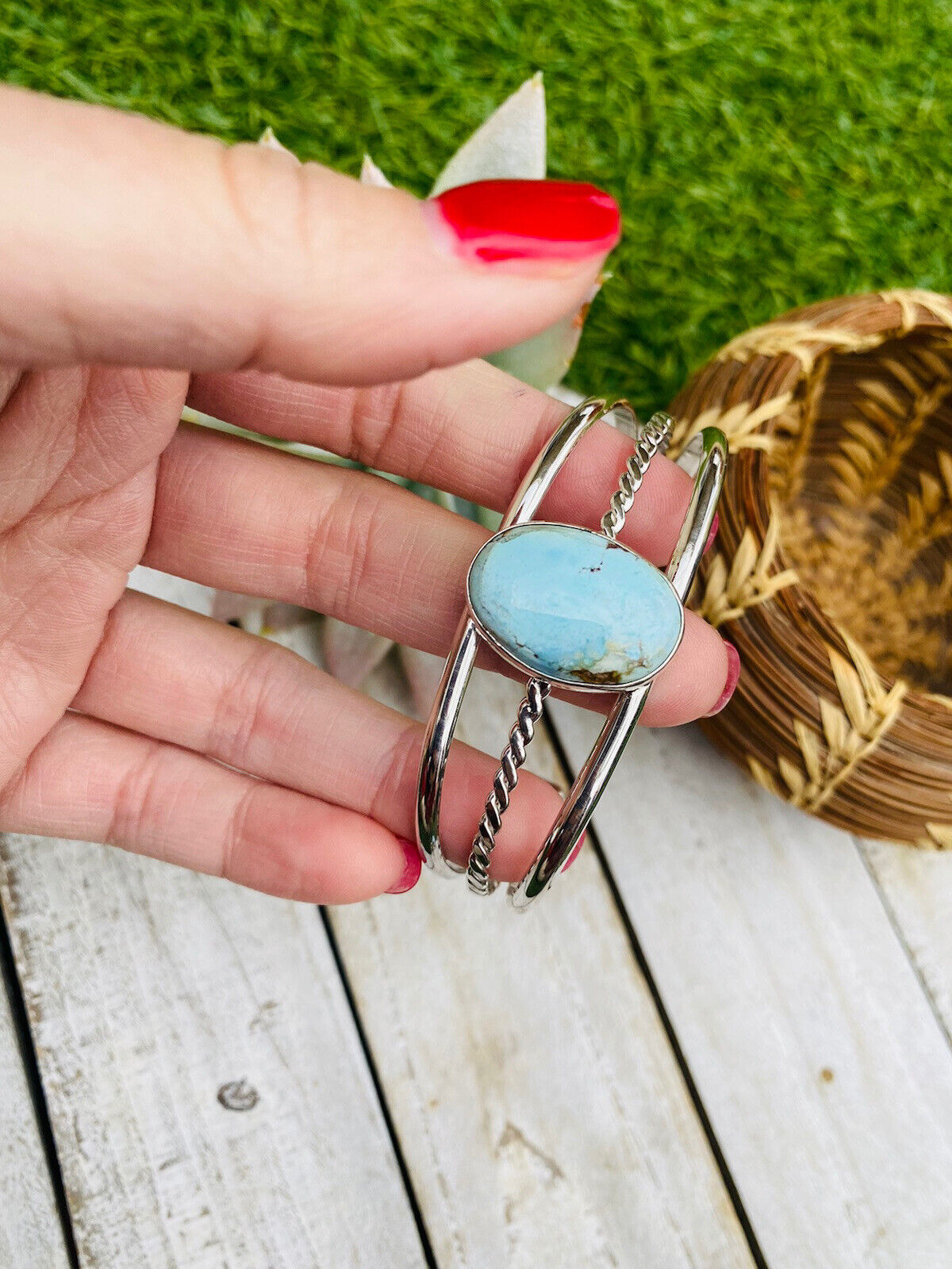 Navajo Golden Hills Turquoise Sterling Silver Cuff Bracelet