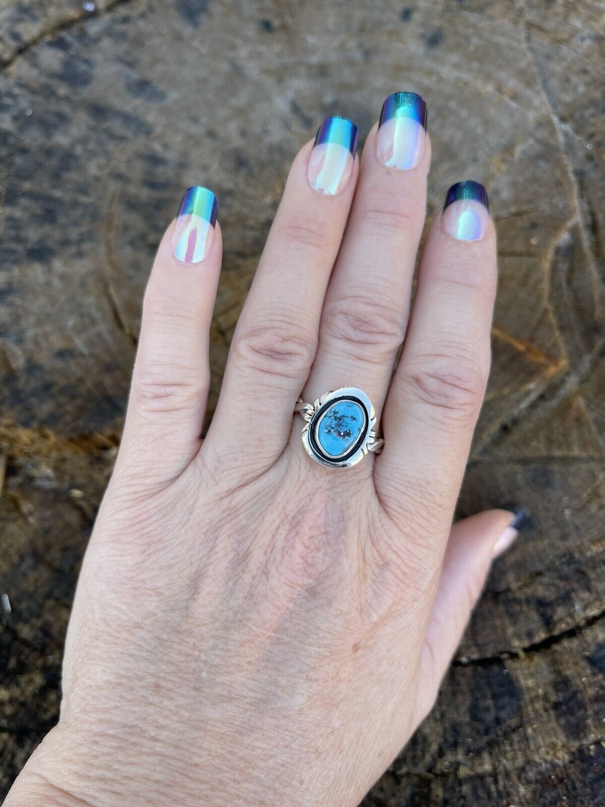 Navajo Sterling Silver Kingman Turquoise Rope Ring