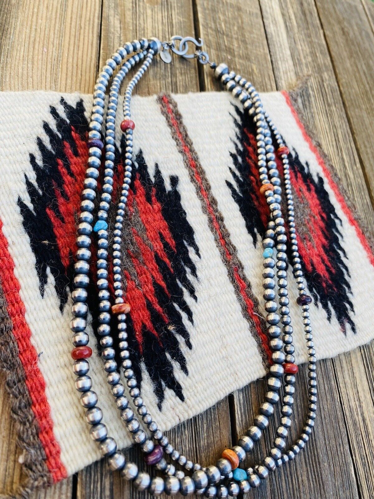 Vintage Navajo Stamped Sterling Disk Bead Necklace - Yourgreatfinds