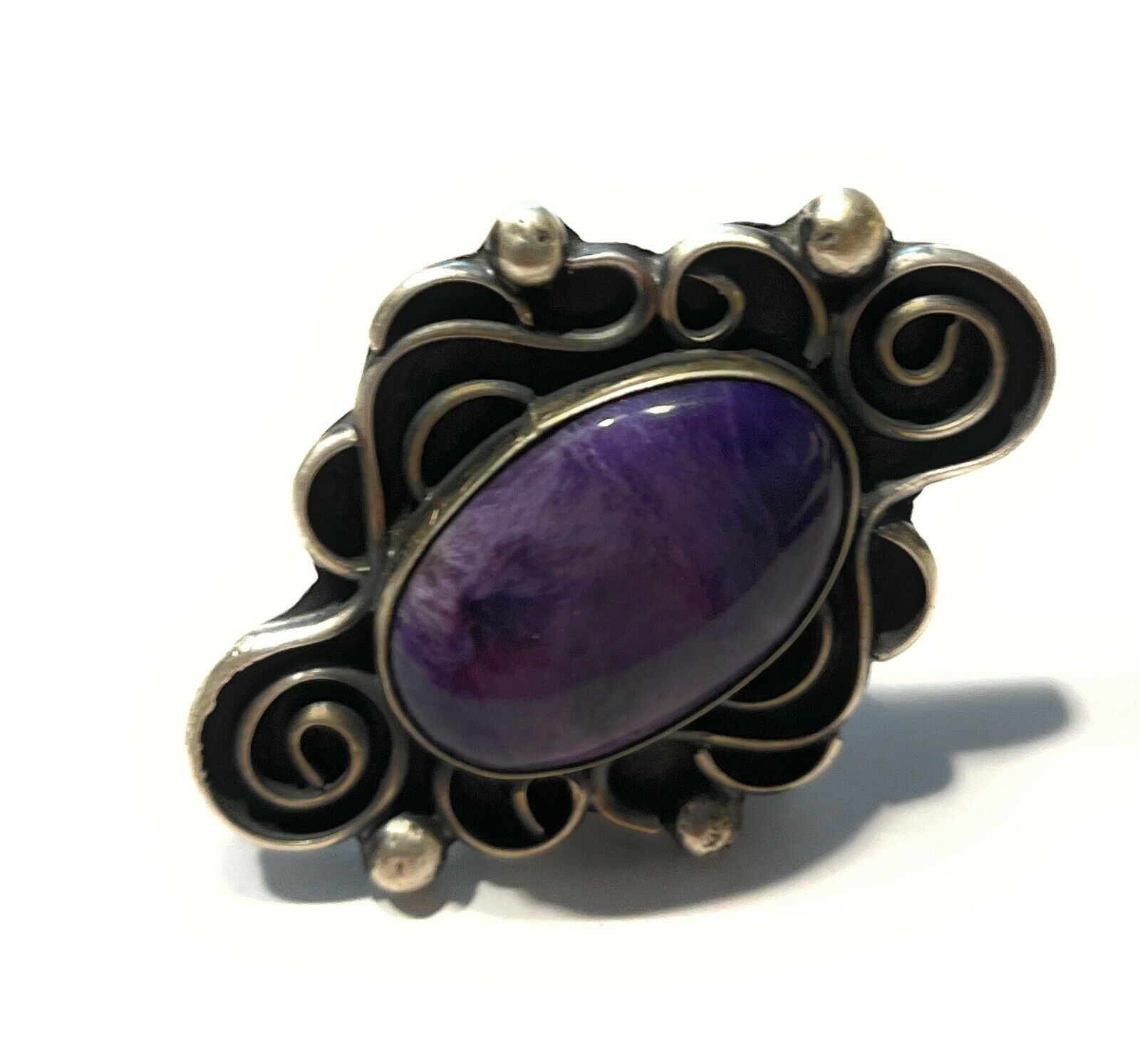 Navajo Purple Charoite & Sterling Silver Swirl Statement Ring Size 7